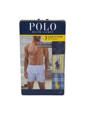Polo Ralph Lauren 3-Pack Classic Fit Cotton Woven Boxers Size L Yellow & Blue